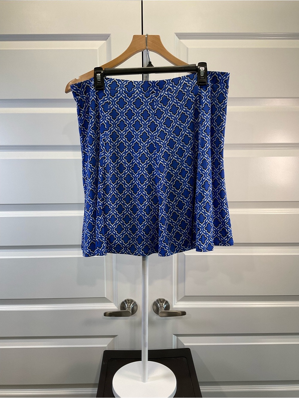 Susan Graver Royal Blue & White Geometric Skater Skirt